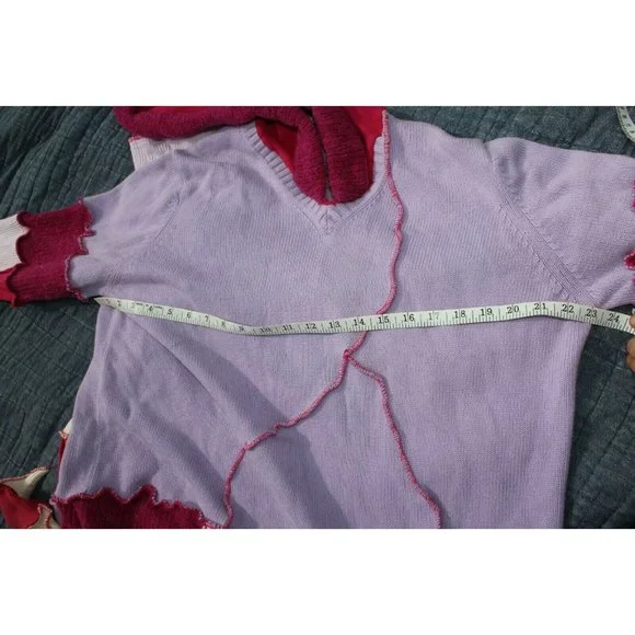 Upcycled Sweater Pink Red LL Bean Heavy XL/XXL 23" Bust Hooded Elven Fairy Boho - Picture 4 of 12